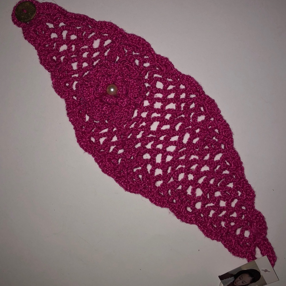 Fuchsia Rose Knitted Button Headwrap